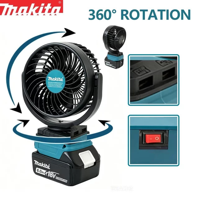 Makita 18V Akku Tischventilator in Grün und Schwarz mit einstellbarer Windgeschwindigkeit und USB-C-Anschluss, Durchmesser: 12,7 cm - Bild 1