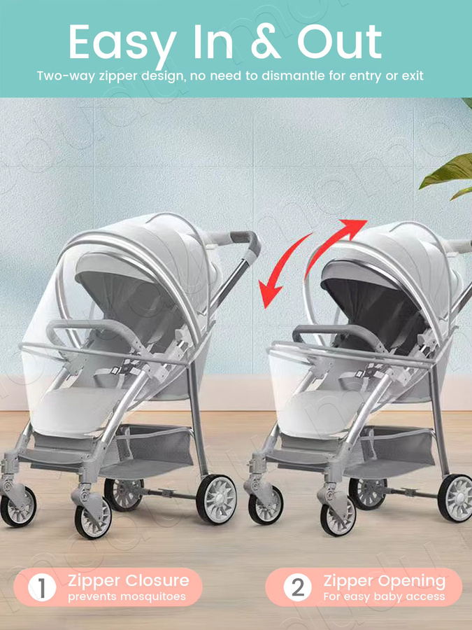 Kisslanding Moskitonetz für Kinderwagen in Pink und Weiß, atmungsaktive und faltbare Abdeckung - Bild 3