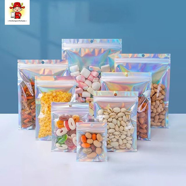 Wiederverwendbare laser-holografische Reißverschlusstaschen mit Frontfenster in Multicolour für Schmuck und Geschenke - Bild 1