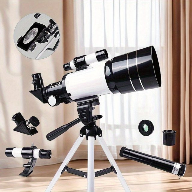 Suncore Astronomisches Teleskop F30070M in Weiß mit Stativ, 70 mm Blende und 300 mm Brennweite inklusive 3 Okularen - Bild 1
