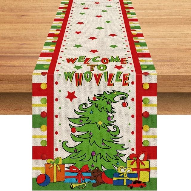 Whoville Weihnachts-Tischläufer aus Baumwollleinen in Multicolor, 90 Zoll - Bild 1