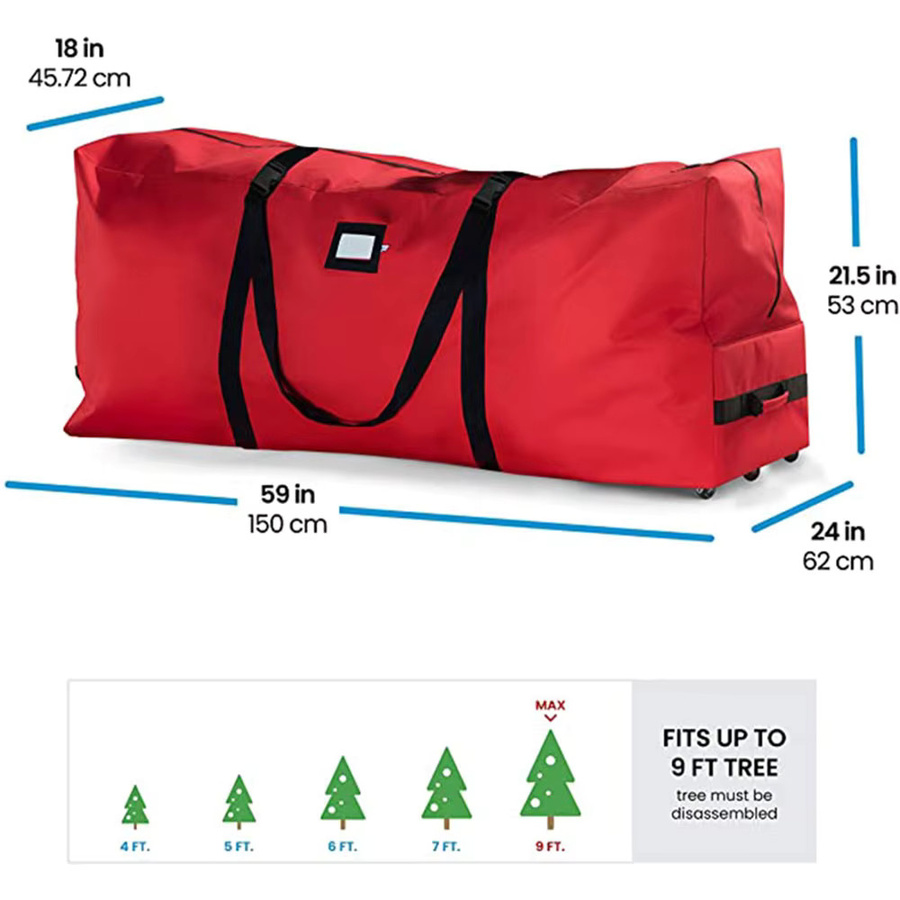 Rollbarer 3-stöckiger Weihnachtsbaumbeutel in Rot mit abnehmbaren Rollen und verschleißfestem Material - Bild 2