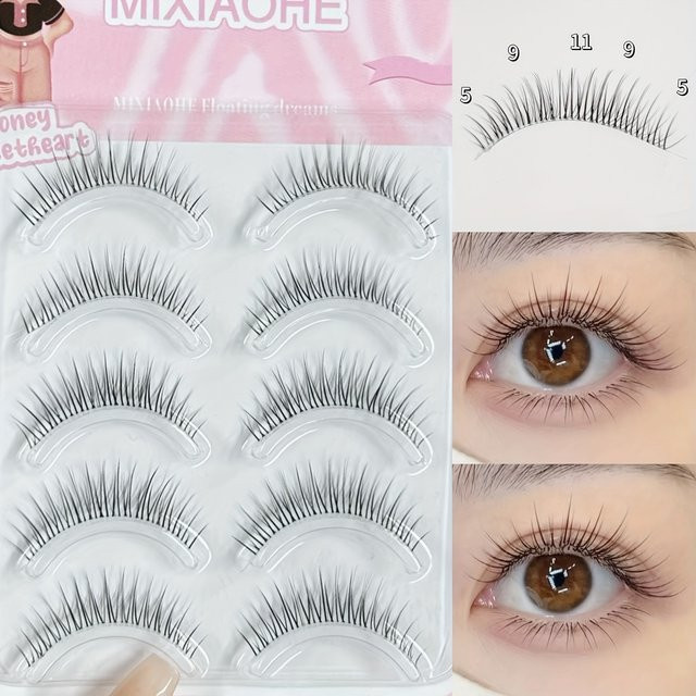 Mixiaohe Wimpernstreifen, 5 Paar, Transparent, C-Curl, Natürlich - Bild 1