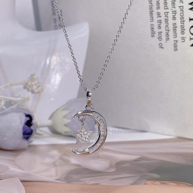 POMOiii Halskette Mond Anhänger, 925 Silber, Diamant, Damen - Bild 1