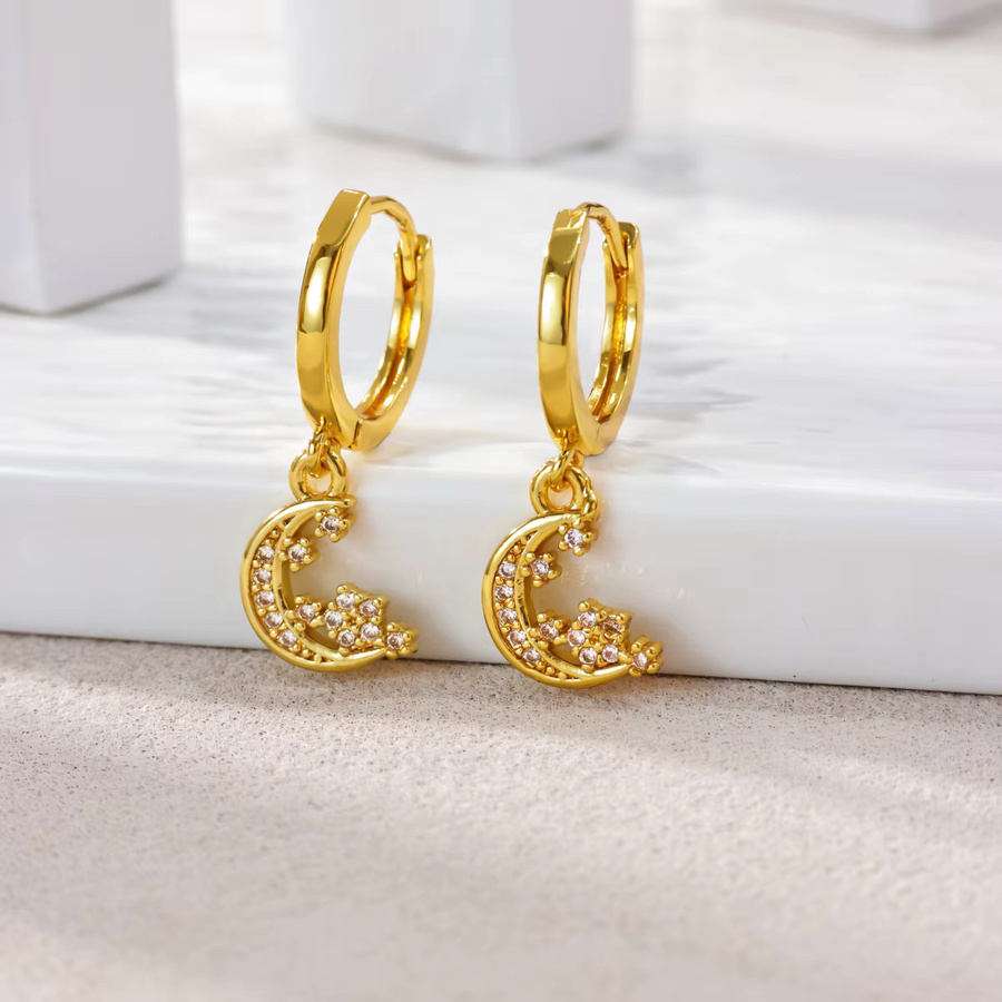 HPTOTMG Creolen, Gold, Zirkonia, Stern-Mond, Unisex - Bild 2