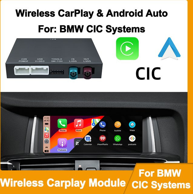 EzoneTronics Drahtlose CarPlay und Android Auto Adapter für BMW CIC System, Schwarz - Bild 1