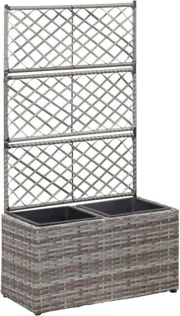 vidaXL Hochbeet mit Rankgitter und 2 Töpfen aus Poly Rattan in Grau, B/T/H: 58 x 30 x 107 cm - Bild 1
