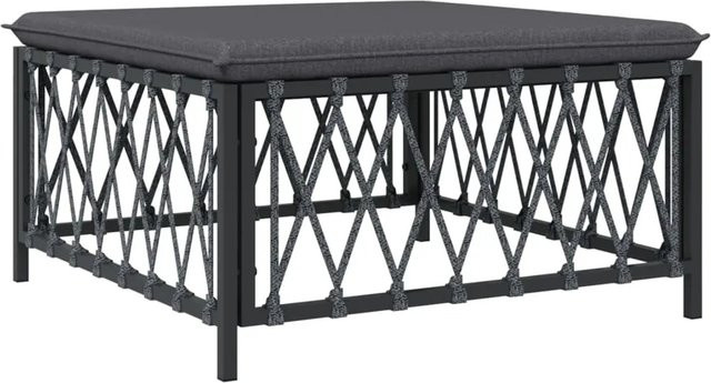 vidaXL Gartenhocker Cube aus pulverbeschichtetem Stahl mit Textilene-Gewebe und Kissen in Anthrazit, B/T/H: 70 x 70 x 34 cm - Bild 1