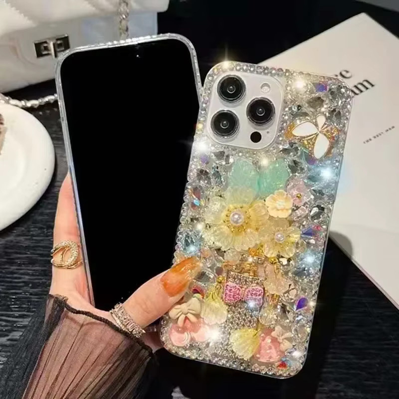 Sunjolly Strass Handyhülle mit Diamant-Design für iPhone 16 15 14 13 12 11 Pro Max in Grün Multicolour - Bild 5