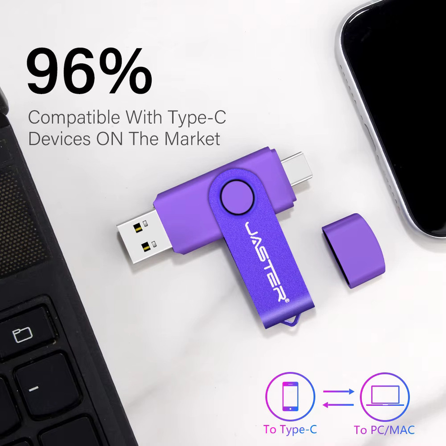 JASTER 2-in-1 USB-C OTG USB-Stick aus Metall in Blau oder Lila - Bild 2