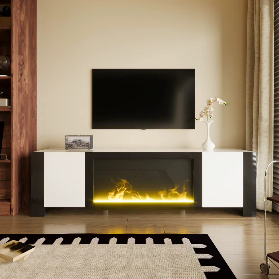 Ye Lowboard TV-Schrank mit elektrischem Kamin-Flammeneffekt in Weiß Hochglanz - Bild 5