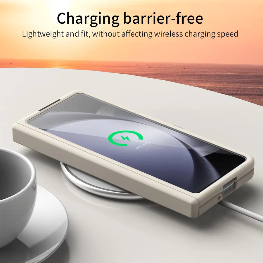 Stoßfeste Samsung Galaxy Z Fold 6 5 4 Hülle aus Kunststoff mit Scharnierschutz in Beige oder Braun - Bild 2