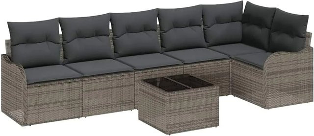 vidaXL 6-teiliges Garten-Sofa-Set aus Polyrattan mit Kissen in Schwarz und Grau - Bild 1