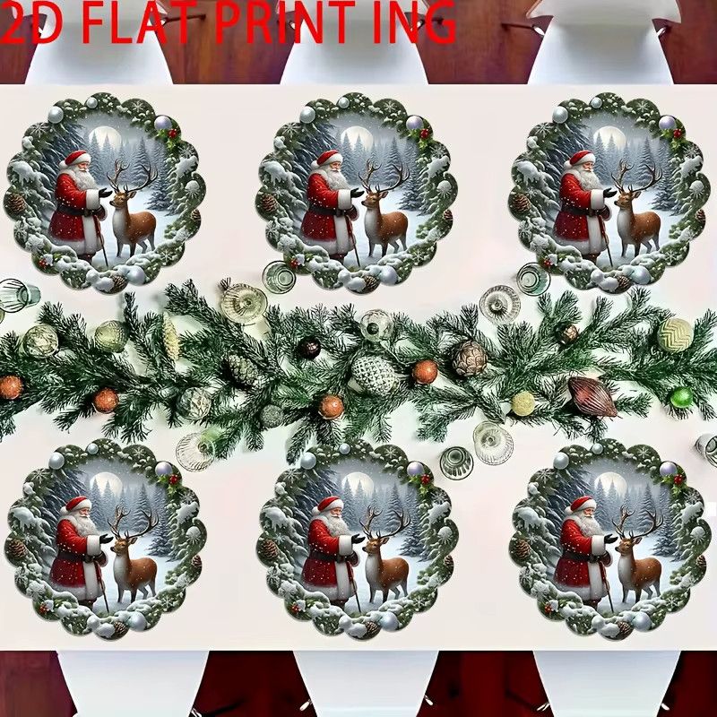 VIKAMA Weihnachts-Tischsets mit gewellten Kanten in Rundform mit Weihnachtsmann und Schneeszene für deine Weihnachtsdekoration - Bild 3