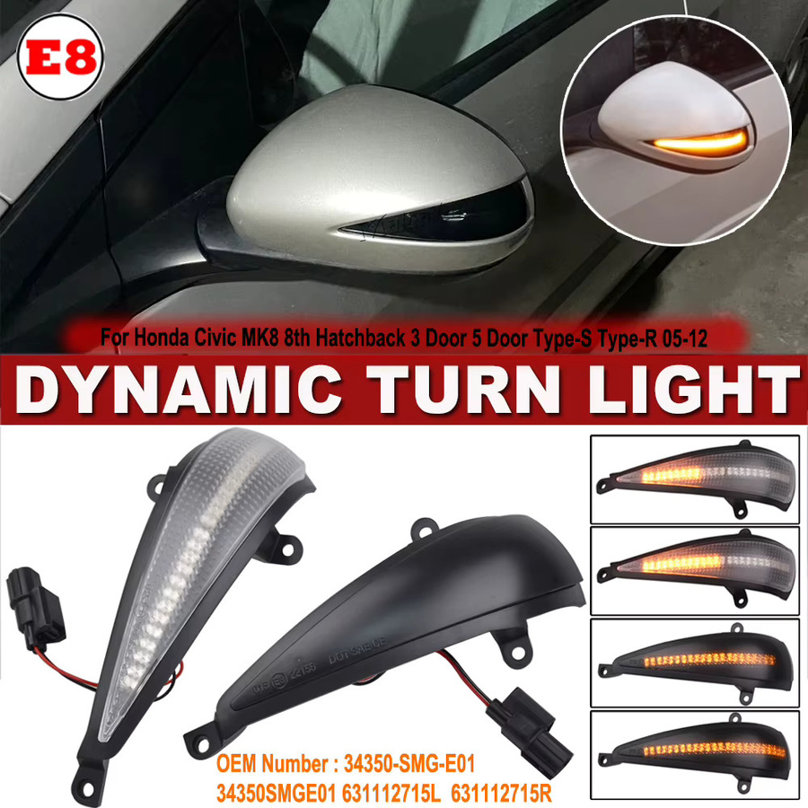 Malcayang LED-Seitenflügelspiegel mit dynamischem Blinker und Kontrollleuchte für Honda Civic 8. MK8 Typ-S Typ-R FN 1 2 3 FK 1 2 3 in Schwarz - Bild 2