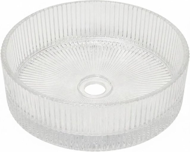 Swiss Aqua Technologies Aufsatzwaschbecken Waschschale aus Klarglas geriffelt, Durchmesser: 36 cm, Höhe: 12 cm, Farbe: Transparent/Blau - Bild 1
