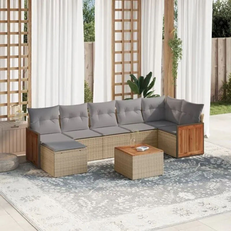 8-tlg. Loungemöbel Garten-Sofagarnitur aus Polyrattan mit Kissen in Beige von vidaXL - Bild 1