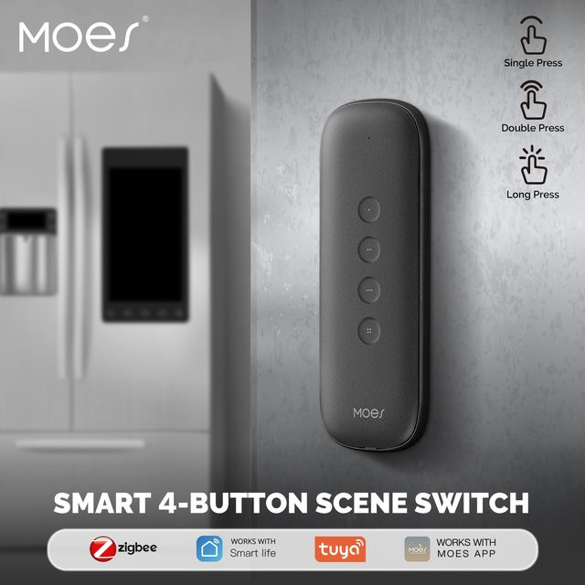 Tuya ZigBee Smart Scene Switch 4 Tasten drahtlose Fernbedienung für 12 Szenarien in Schwarz oder Grau - Bild 1