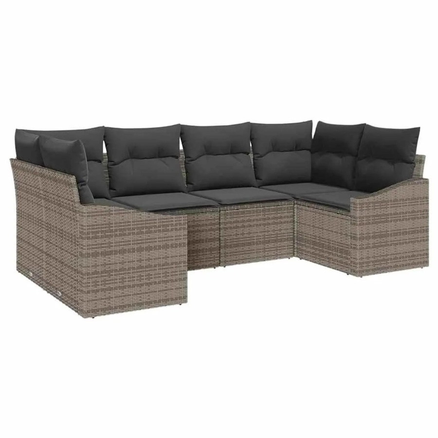 vidaXL Gartensofa-Set aus Poly-Rattan und Akazienholz in Grau mit 6 Teilen und integriertem Sitzkissen-Speicher - Bild 2