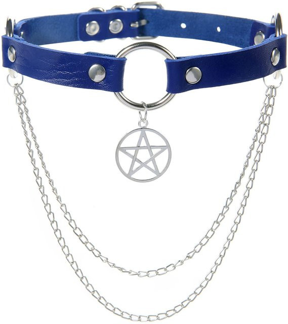 YIRAN Halskette, PU-Leder, Pentagramm Anhänger, blue, Damen Herren - Bild 1