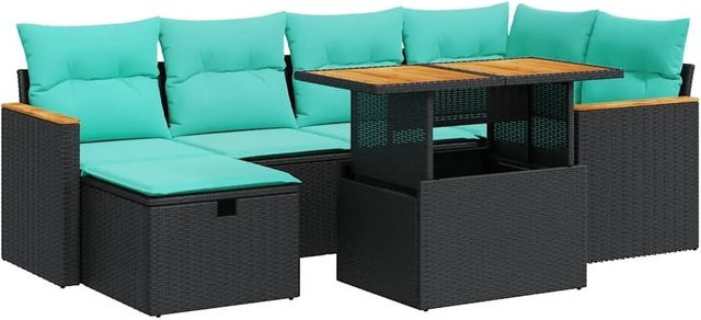 vidaXL 7-teilige Garten-Sofagarnitur aus Polyrattan und Akazie in Braun mit Kissen und Couchtisch - Bild 1