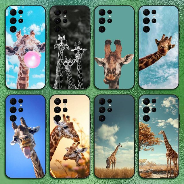 Handyhülle mit lustigem Giraffen-Design für Samsung Galaxy S21 S22 S23 S24 S25 FE Plus in Schwarz und Multicolour als Softshell-Hülle - Bild 1