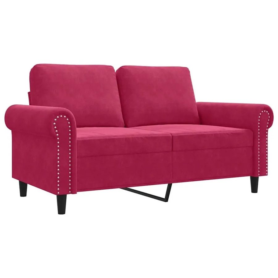 vidaXL 2-Sitzer-Sofa in Weinrot mit Samtbezug und Metallgestell, Breite: 120 cm, Tiefe: 77 cm, Höhe: 80 cm - Bild 2