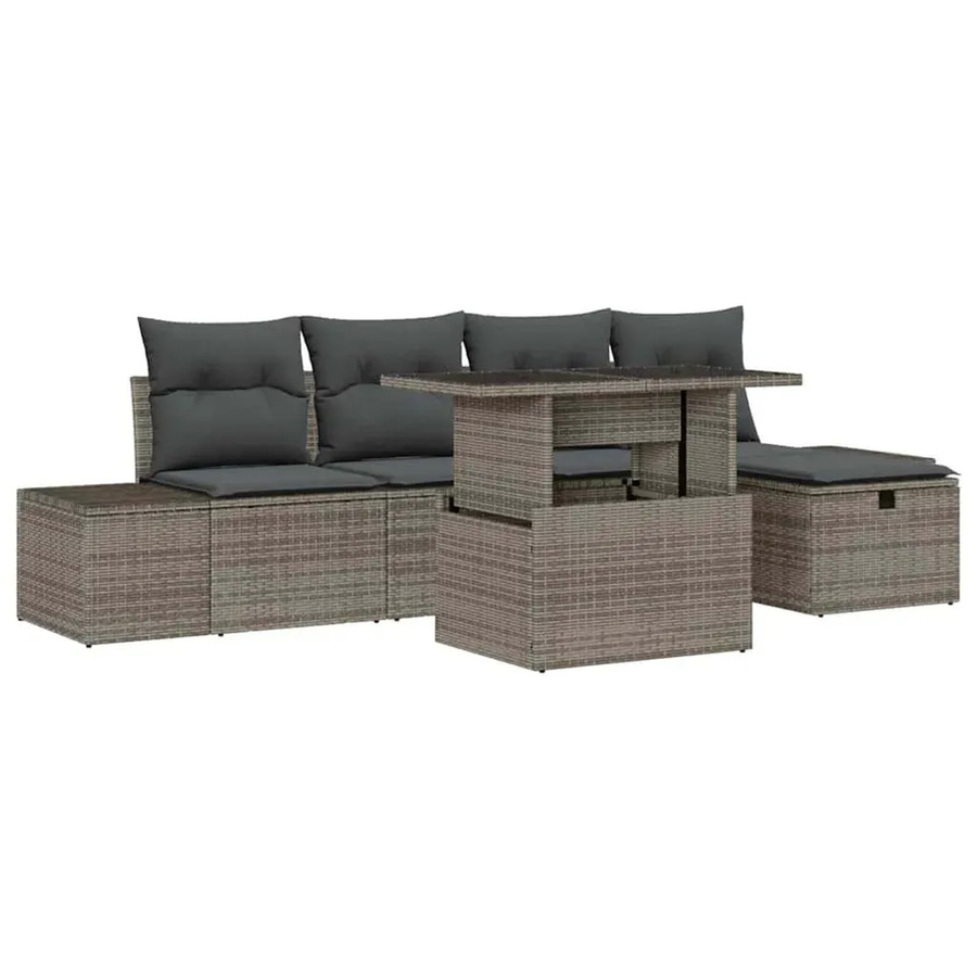vidaXL 6-tlg. Garten-Sofagarnitur aus Polyrattan in Grau mit Kissen für Terrasse und Balkon - Bild 2