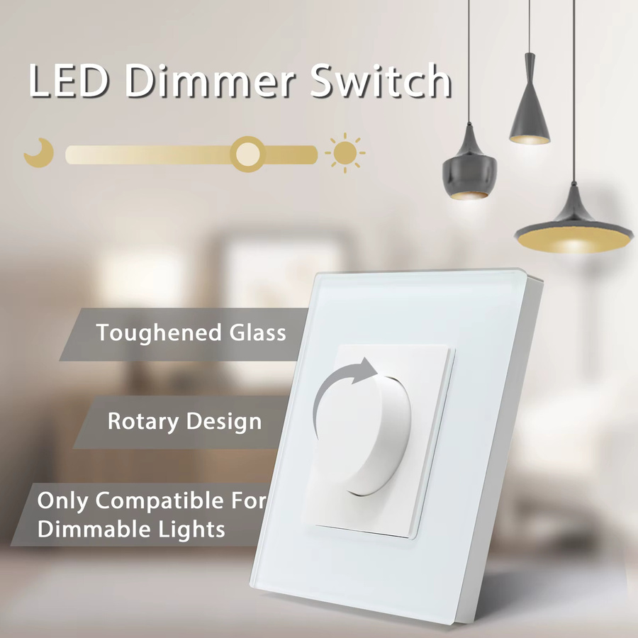 BSEED Dimmer-Lichtschalter mit verstellbarem Drehknopf aus Kristallglas in Gold und Transparent - Bild 2