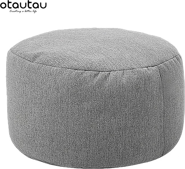OTAUTAU Leinen-Sitzsack mit Füllung, runder Tatami-Hocker und Fußhocker in Grau oder Pink - Bild 1