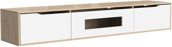PXloue TV Lowboard Wandmontage mit LED-Beleuchtung in Weiß, modern und geriffelt, B/H/T: 180 x 35 x 30 cm