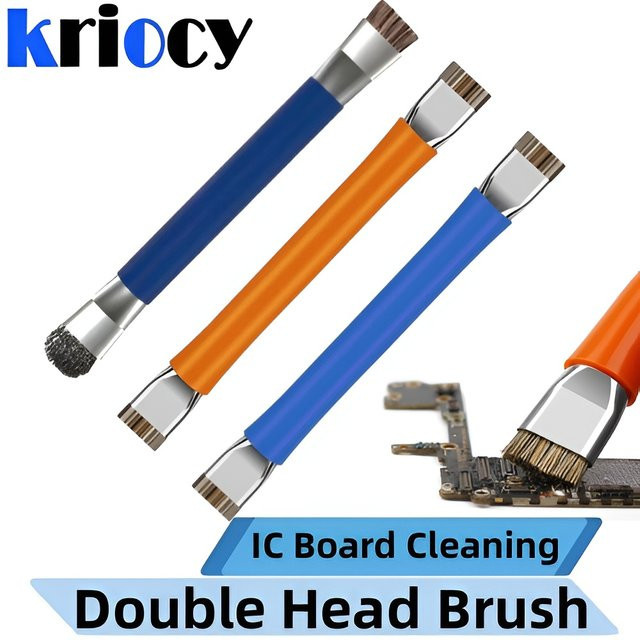 KRIOCY IC Board Reinigungspinsel mit Stahlborsten und Doppelkopf in Silber für Elektronikreparatur und Schweißarbeiten - Bild 1
