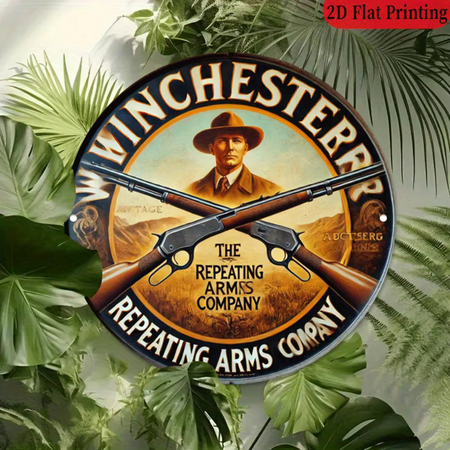 Potdemiel Vintage Winchester Repeating Arms Aluminiumschild rund, Durchmesser: 20,32 cm, Mehrfarbig - Bild 6