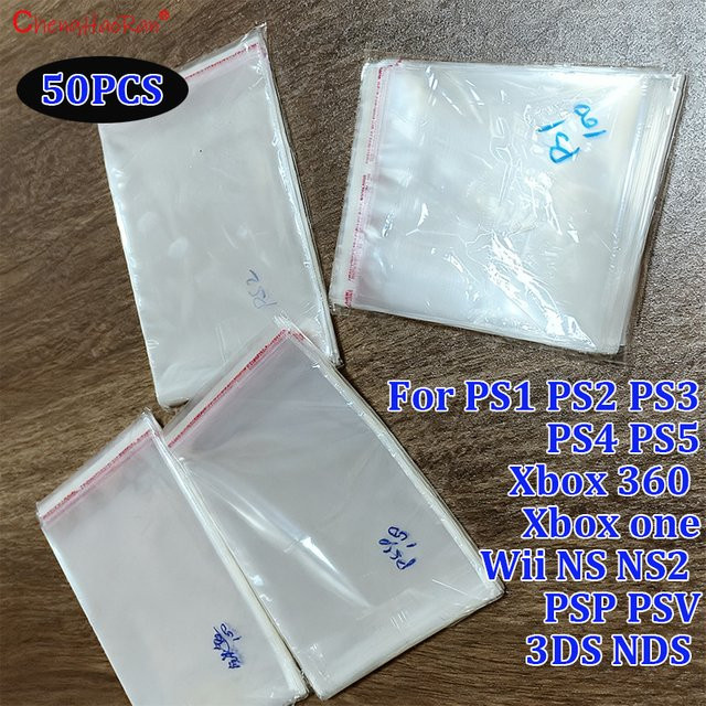 50 Stück selbstklebende Schutzbeutel von ChengHaoRan für PlayStation, Nintendo Switch und Xbox, transparent, staubdicht und feuchtigkeitsbeständig - Bild 1