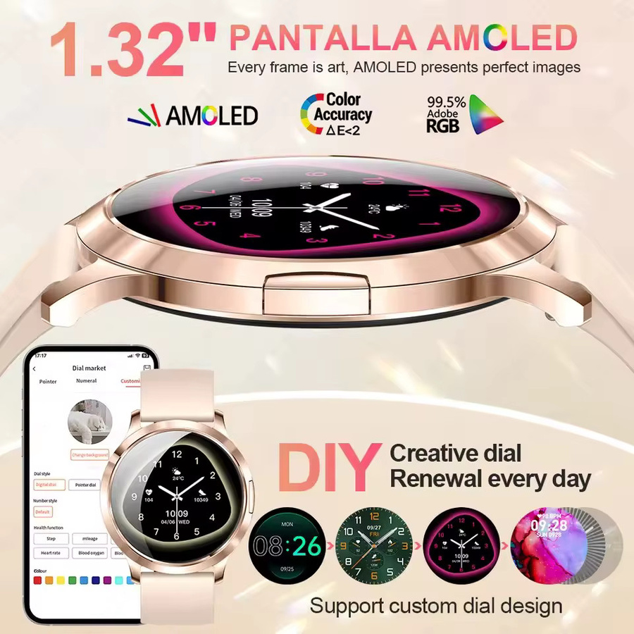 GUHUAVMI Smartwatch, Gold, 1,32 Zoll, Silikon, Damen - Bild 3