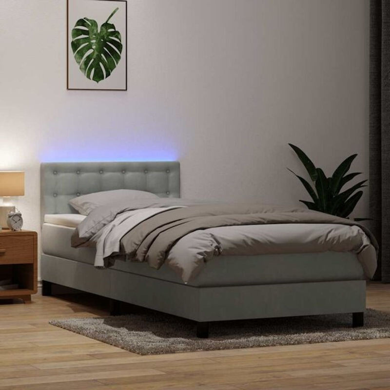 Vidaxl Boxspringbett mit Matratze aus Samt in Grau, B/T/H: 80 x 210 cm - Bild 1