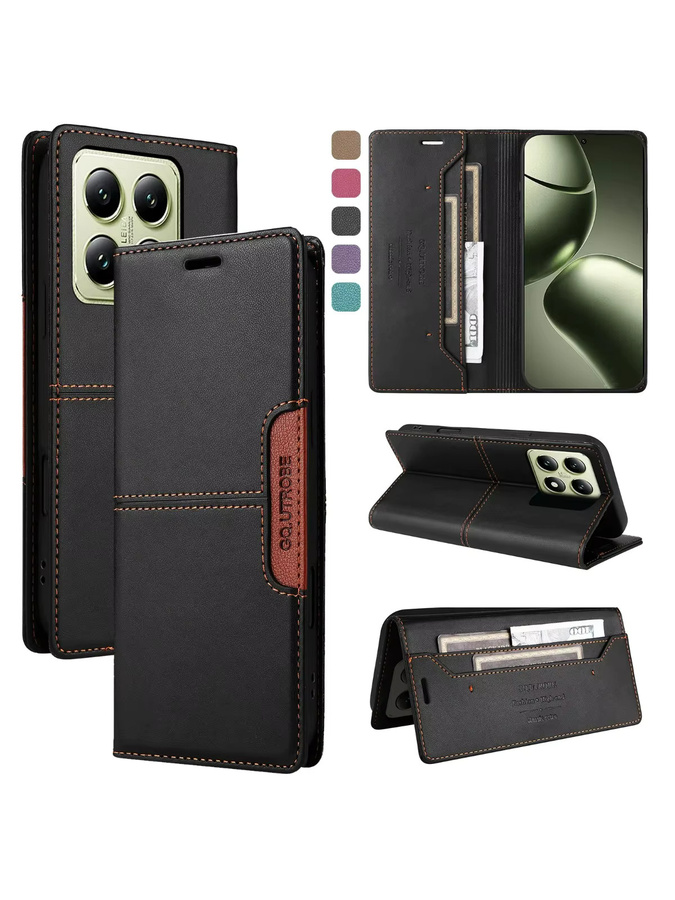 Schwarze Leder-Handyhülle für Xiaomi Mi 15T 14T 13T 12T 11T Pro und Poco X7 X6 X5 F6 M6 Pro X3 F3 als magnetische Flip-Brieftasche mit Kartenetui - Bild 6