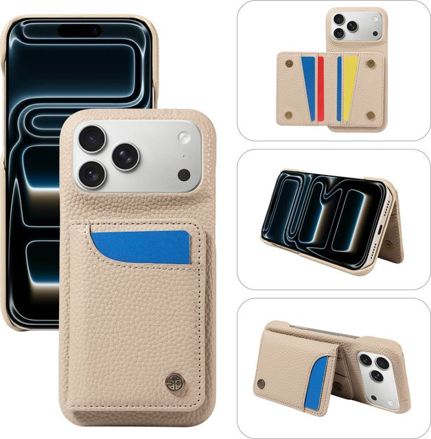 EAACAA Kunstleder-Handyhülle für iPhone als stoßfeste Brieftasche mit Ständer in Beige - Bild 1