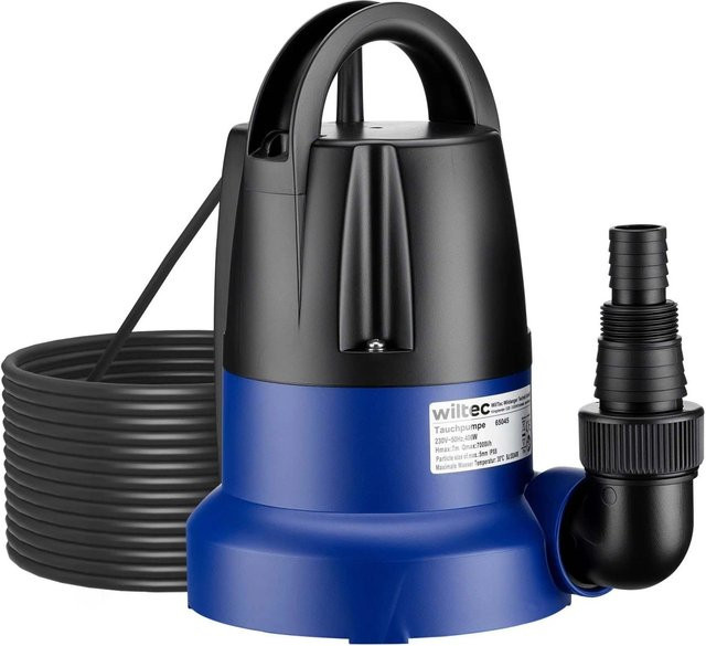 Wiltec Tauchpumpe Schmutzwasserpumpe als Flachsaugpumpe für den Keller, 400W, 7000L/H, Blau Glänzend - Bild 1