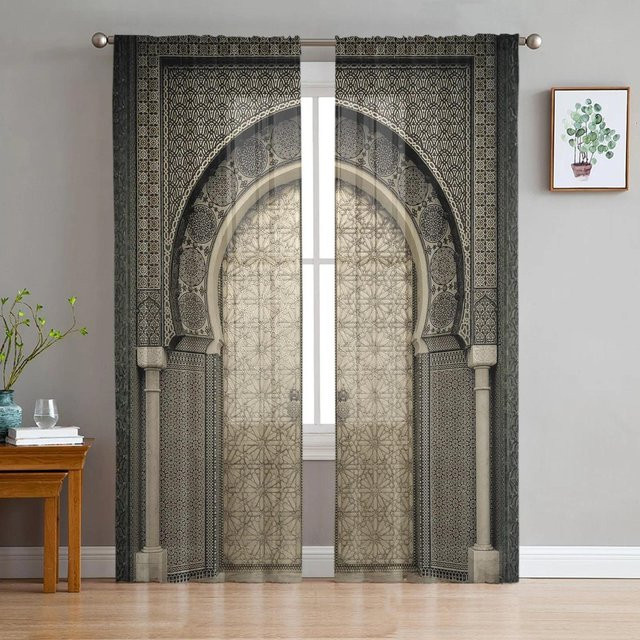 Yiran Furniture Marokkanische Vintage Chiffon-Vorhänge aus Tüll mit Ösen, Breite: 135 cm, Höhe: 274 cm - Bild 1