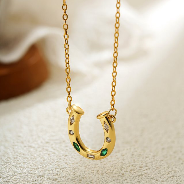 Erpels Halskette, Edelstahl, Gold, Grüne Zirkonia, Damen - Bild 1