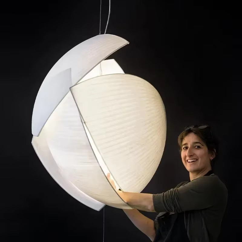 JIANKEXING LED Hängelampe aus Seidenstoff in Weiß mit warmweißem Licht für Wohnzimmer und Loft - Bild 2