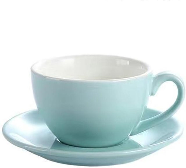 Kick Couture Kaffeetassen-Set aus Keramik mit Teller, zweiteiliges Set in Türkis mit floralem Design - Bild 1