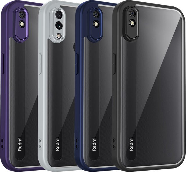 Xiaomi Handyhülle Sport Polster für Redmi 9A, Redmi 9AT und Redmi 9i aus Silikon mit transparenter matter Rückseite und Stoßfänger-Schutz, Grau/Transparent - Bild 1