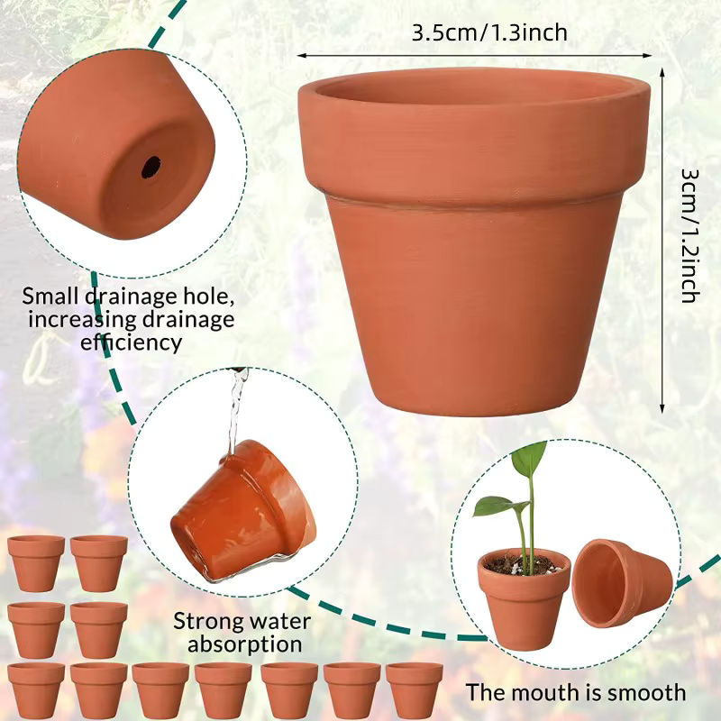 100 Stück Mini-Terrakotta-Töpfe mit Drainage Löchern in Braun für Garten und Haus, Durchmesser: 3,3 cm - Bild 5