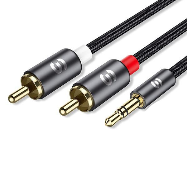 Essager Cinch-Kabel 3,5 mm Klinke auf 2 Cinch Aux-Audiokabel Adapter Splitter in Dunkelgrau, Länge: 1 m - Bild 2