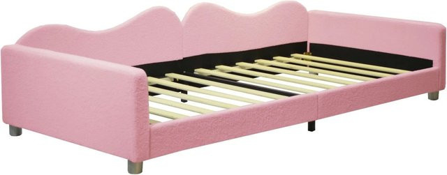 okwish Polsterbett für Kinder in Rosa mit Samtbezug, Kinderbett mit Armlehnen und Rückenlehne, B/T/H: 90 x 200 x 42 cm - Bild 1