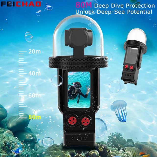 FEICHAO Unterwasser-Tauchgehäuse mit Aluminiumpanzerung für DJI Osmo Pocket 3, wasserdicht bis 80 m, Farbe: Schwarz - Bild 1