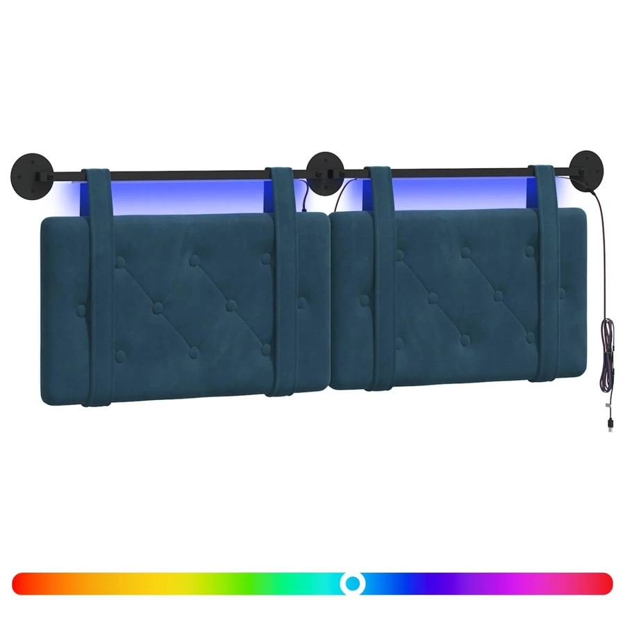 vidaXL Hängendes Kopfteil aus blauem Samt mit integrierter LED-Beleuchtung, B/H: 130 x 55 cm - Bild 2
