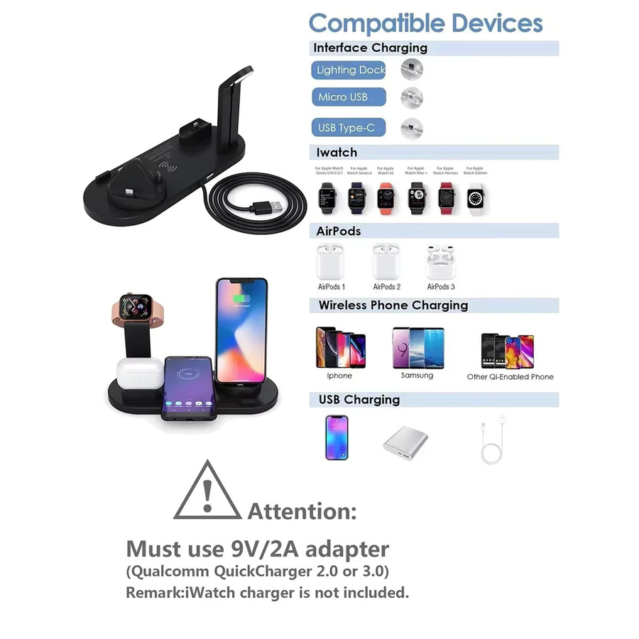 7-in-1 Kabelloses Ladegerät für Apple iPhone 12-17, Apple Watch und AirPods Pro, Schnelle Ladestation in Schwarz oder Silber - Bild 3